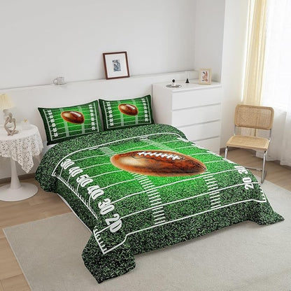 Feelyou Rugby Comforter Set Queen Size Football Comforter for Boys Girls Teens Soccer Ball Game Bedding Set Gift for Football Lover Duvet Set Bright Green Quilt Set