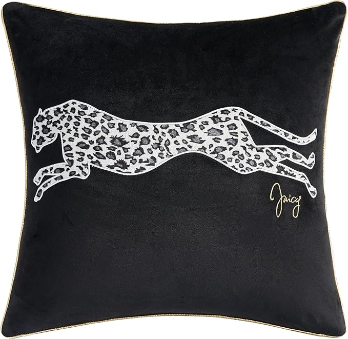 Juicy Couture Reversible Velvet Cheetah Pillow, 18" x 18" Decorative Pillow, Black