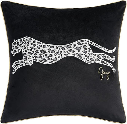 Juicy Couture Reversible Velvet Cheetah Pillow, 18" x 18" Decorative Pillow, Black