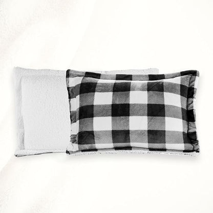 Elegant Comfort 3-Piece Buffalo Lodge-Plaid Comforter Set, Luxurious, Heavyweight, All Season, Down Alternative-Micromink Sherpa-Backing Reversible Micro-Suede, Soft and Plush, Full, Black/White