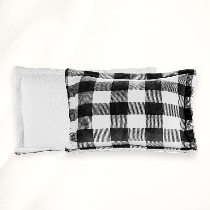 Elegant Comfort 3-Piece Buffalo Lodge-Plaid Comforter Set, Luxurious, Heavyweight, All Season, Down Alternative-Micromink Sherpa-Backing Reversible Micro-Suede, Soft and Plush, Twin, Black/White