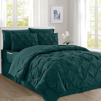 Elegant Comfort 8-Piece Pinch Pleated Comforter Set - All Season Complete Bed in a Bag, Includes 4pc Smart Sheet Set, Bed Skirt, Comforter, Matching Pillowcases and Shams, King/Cal King, Ocean Teal