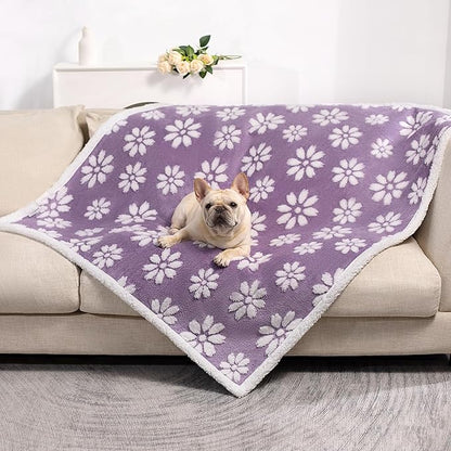 Waterproof Blanket for Dog Cat or Adult, Cute 3D Textured Flower Dog Blanket for Bed Couch Sofa, Soft Liquid Pee Proof Pet Furniture Protector, 60"x80", Purple