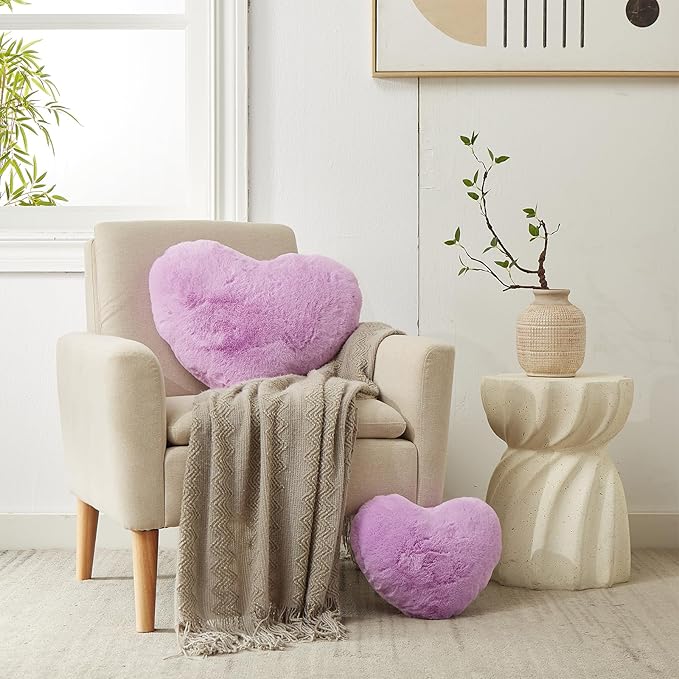 YRXRUS Heart Pillows, Love Heart Shaped Pillow, Small Cute Purple Heart Pillows for Gifts, Faux Rabbit Throw Pillows for Her, Kids, Girls Home Decoration, 10X11 Inch