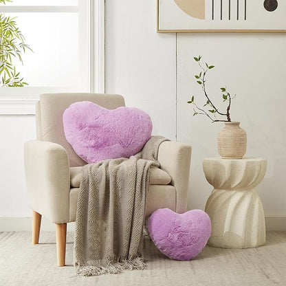 YRXRUS Heart Pillows, Love Heart Shaped Pillow, Small Cute Purple Heart Pillows for Gifts, Faux Rabbit Throw Pillows for Her, Kids, Girls Home Decoration, 10X11 Inch