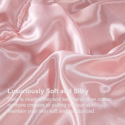 Satin Queen Comforter Set Silk Like Satin Bedding Set Hotel Soft Polyester Pink Bed Set Luxury Silky Pillow Cover with Quilt Set Ruffle Down Comforter Home Decor