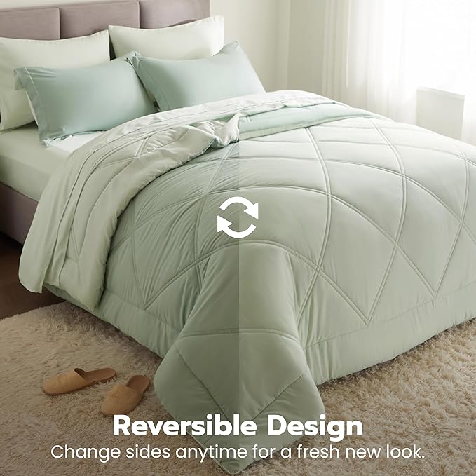 Joiedomi Twin Comforter Set with Sheets Sage Green, 5 Pieces Twin Bedding Sets with 1 Down Alternative Comforter, 1 Flat Sheet, 1 Fitted Sheet, 1 Pillowcase and 1 Pillow Sham Bed in a Bag All Seasons