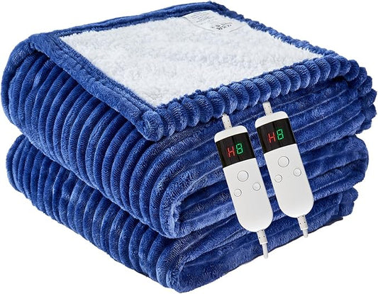 Heated Blanket Electric Queen, Soft Flannel Heating Blanket with 8 Hours Auto Off 10 Fast Heating Levels Machine Washable Sherpa Heated Blanket with Overheating Protection