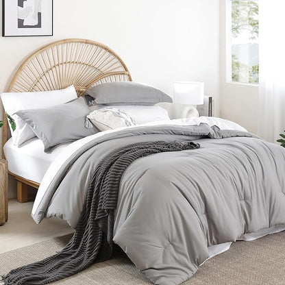 weigelia Queen Comforter Set Boho Bed Comforter Set 7 Pieces Grey Comforter Queen Size Soft All Season Microfiber Comforter with Fitted Sheets, Flat Sheets, Pillow Shams, and Pillowcases