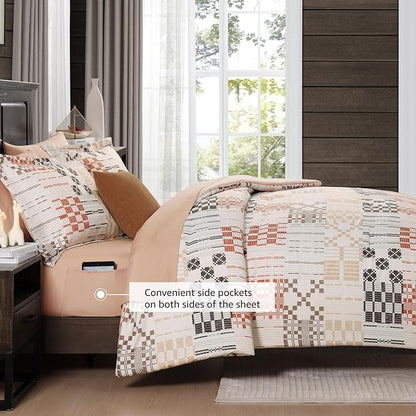MaiRêve Plaid Twin XL Comforter Set, Farmhouse Bedding Sets for Boys Girls Teen 5 Pieces, Beige All Season Bed in A Bag for Dorm with Sheets, Pillowcase & Sham