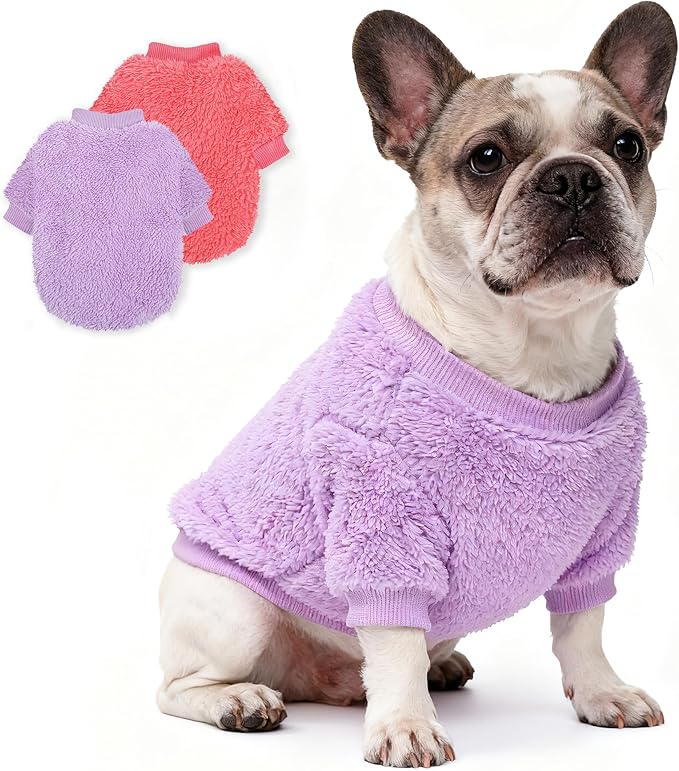 2 Pack Dog Sweaters for Medium Dogs Girl - Warm Large Dog Sweater Clothes in Winter, Classic Fleece Sweater for Poodle Dachshund Bulldog Pug Beagles (L, Purple, Pink)