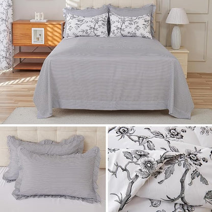 EVENHUG Queen Comforter Set 7 Pieces Lightweight Soft Queen Size Comforters for All Season Floral Bedding Sets Bed in a Bag with Flat Sheet and Fitted Sheet Pillowcases (90"x90")