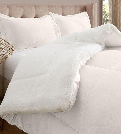 Elegant Comfort Super Soft Sherpa Comforter 3-Piece Set Premium Quality, Heavy Weight Reversible Down Alternative Micro-Suede, Sherpa Comforter, Cal King, Pearl Cream
