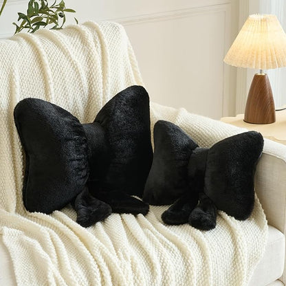 Xuyier Bow Pillows, Bow Shaped Decorative Throw Pillows for Couch Bed, Aesthetic Cute Home Decor Accent Pillows (Black, Small-12 Inches)