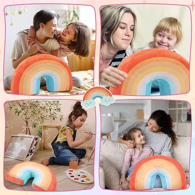 Chunful Rainbow Pillow for Girls Kids 13.8 x 8.7 x 4 Inch Plush Cute Rainbow Throw Pillow Arch Shaped Cushion Stuffed Decoration for Bed Chair Room Home Decor Easter Day(Neutral Bohemian,2 Pcs)