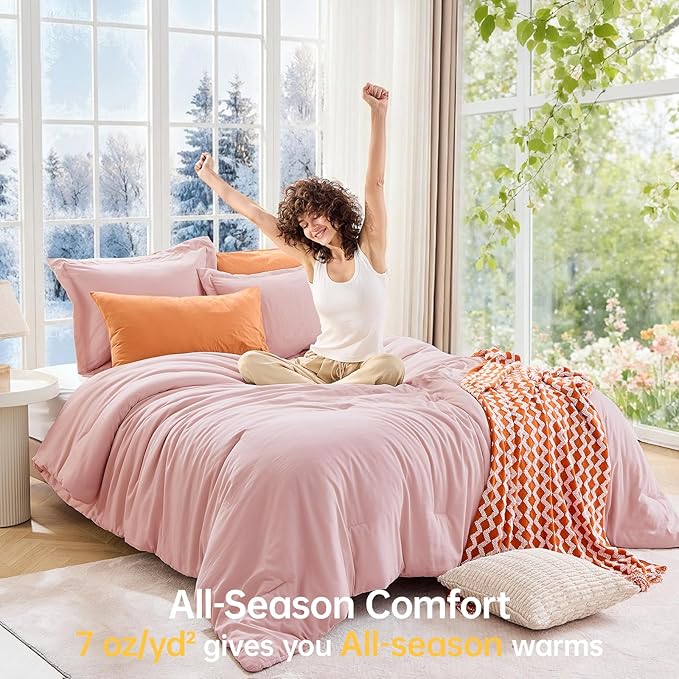 MUXHOMO Twin/Twin XL Comforter Set, All Season Ultra Soft Down Alternative Bedding - 2 Piece Lightweight Bed Set Includes 1 Comforter (68"x88") and 1 Pillow Shams (20"x26"), Rose Gold