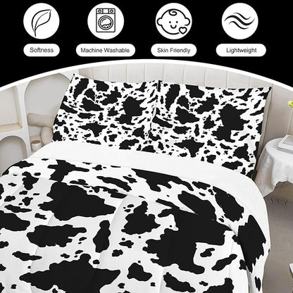 Kids Cow Print Comforter Set Twin Size Microfiber Cartoon Milk Cute Cartoon Bedding Set for Kids Teens Boys Girls Cow Print Farmhouse Bed Set Ultra Soft Bedding Set for All Seasons