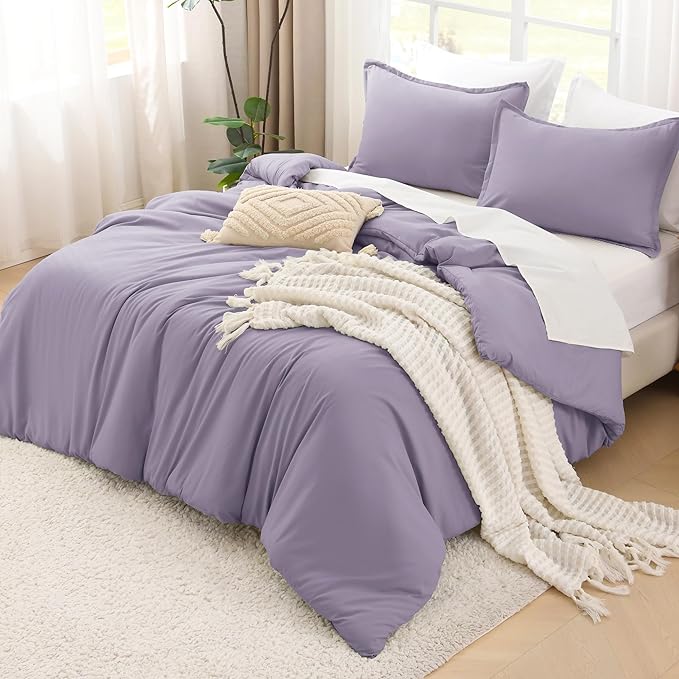 Litanika Comforters Twin XL Size Grayish Purple, 2 Pieces Lightweight Solid Bedding Set & Collections, All Season Fluffy Bed Set (68x92 Inches Comforter & 1 Pillowcase)