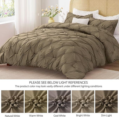 BEDELITE Light Brown King Size Comforter Set - 3 Pieces Boho Pintuck Bedding Comforter Sets, Lightweight Soft & Warm King Bedding Set with 2 Pillowcases for All Season