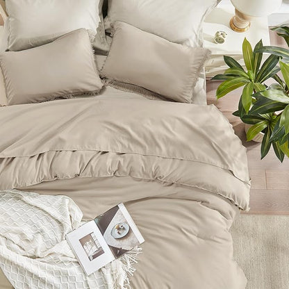 Andency Oatmeal Comforter Set King Size, 3 Pieces Boho Tassel Lightweight Bedding Comforter Sets for King Bed, All Season Soft Fluffy Fringe Bed Set (104x90In Comforter & 2 Pillowcases)