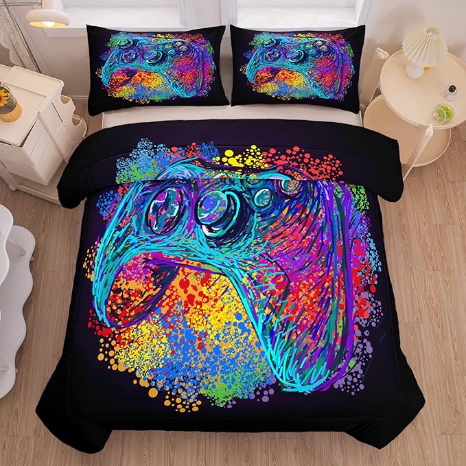 Tailor Shop Bedding Set for Boys - Twin Size Gaming Comforter with 1 Matching Pillowcase
