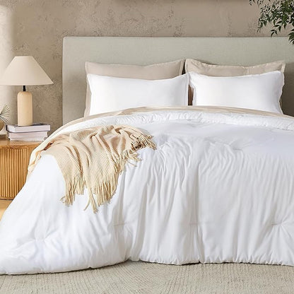 Andency White Super King Comforter Set, 3 Pieces Oversized King Lightweight Soft Solid Bed Comforter, Oversized Fluffy Microfiber Bedding Set (120x120In, 2 Pillowcases)