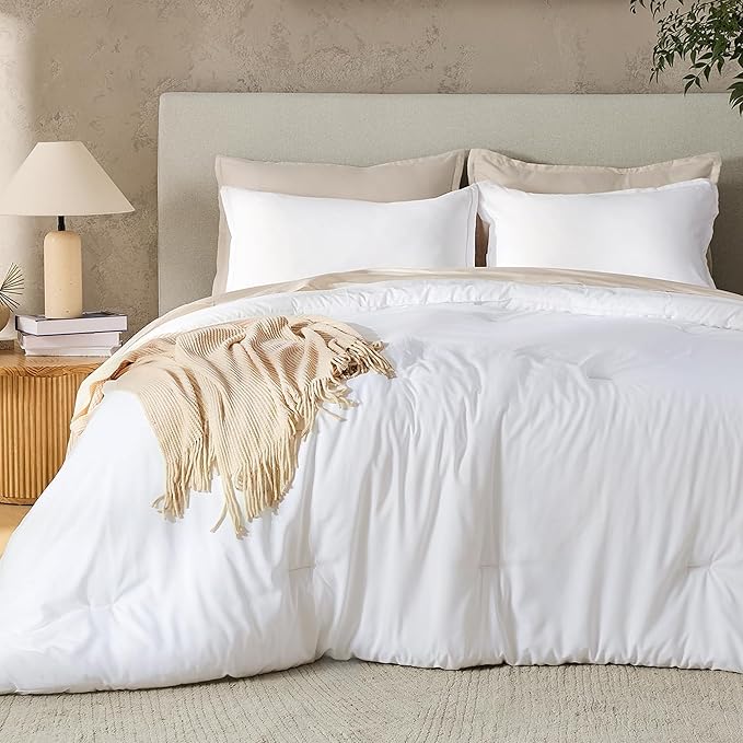 Andency White Twin Size Comforter Set, 2 Pieces Boho Solid Modern Bedding Comforters & Sets, All Season Soft Lightweight Fluffy Bed Set for Kids, Girls (66x90Inch Comforter & 1 Pillowcase)