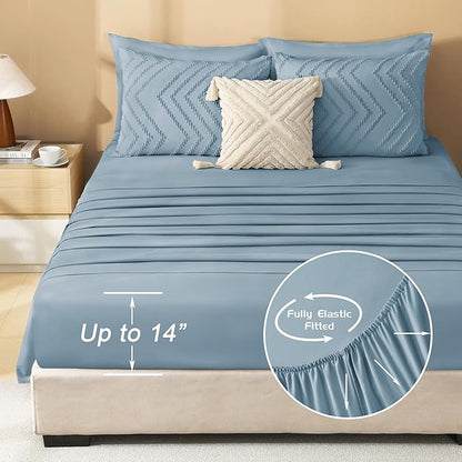 Litanika Oversized King Size Comforter Set with Sheets Grey Blue - 7 Pieces Bed in a Bag Oversized King Boho Tufted Complete Bedding Sets with Comforter, Sheets, Pillowcases & Shams