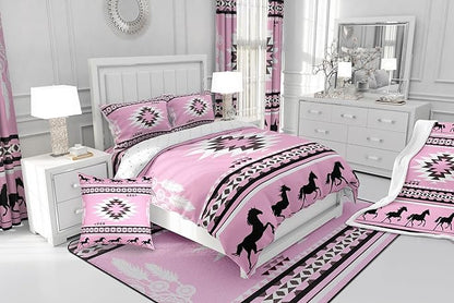 Feelyou Rustic Western Bedding Set Full Size Kids Pink Southwestern Aztec Comforter for Boys Girls Teens Western Horse Animals Comforter Set Soft Microfiber Boho Geometric Room Decor
