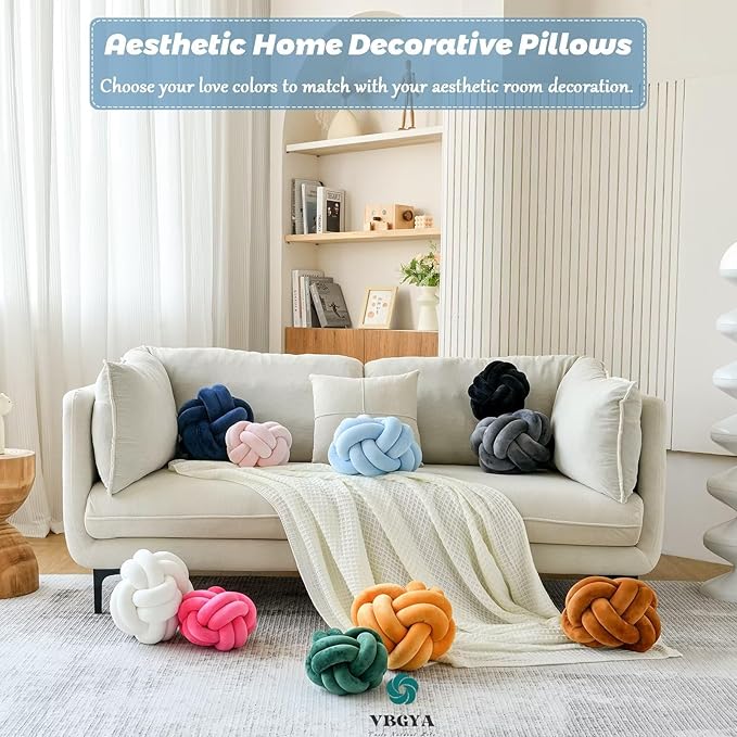 Knot Pillow Ball, Soft Home Decorative Throw Pillows Cushion, Round Changeability Knotted Pillows, Modern Home Handmade Cushions for Bedroom, Sofa, Couch (8 Inch, Light Blue)