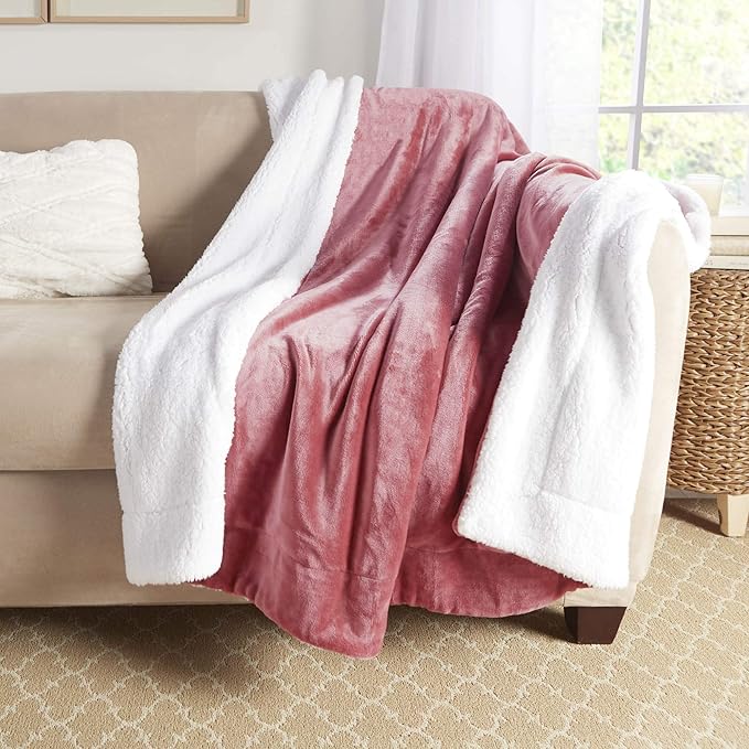 Genteele Sherpa Throw Blanket Super Soft Reversible Ultra Luxurious Plush Blanket, 50 x 60 inches, Light Mahogany/White