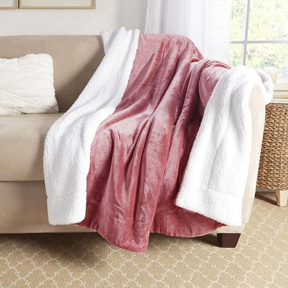 Genteele Sherpa Throw Blanket Super Soft Reversible Ultra Luxurious Plush Blanket, 60 x 70 inches, Light Mahogany/White