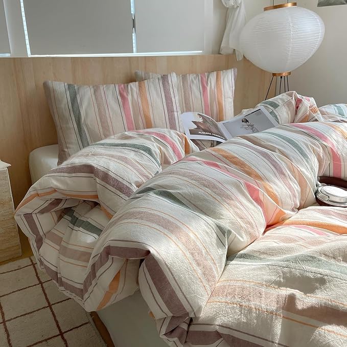 HighBuy Striped Bedding Comforter Set Queen Size Vintage Multi Color Striped Bedding Comforter Queen Boho Geometric Comforter for Kids Boy Modern Bedding Sets Include Pillowcases,Retro Chic