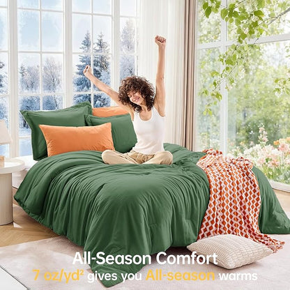 MUXHOMO Full Comforter Sets, All Season Ultra Soft Down Alternative Bedding - 3 Piece Lightweight Bed Set Includes 1 Comforter (82"x86") and 2 Pillow Shams (20"x26"), Dark Green