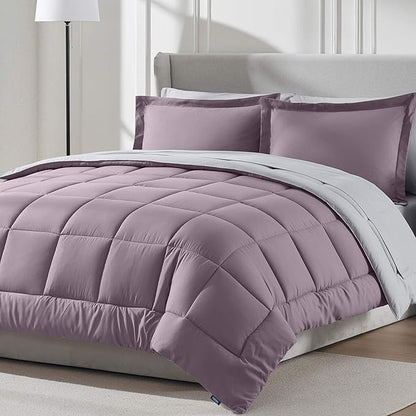 Nestl 7 Piece Full Comforter Set – Dusty Purple Reversible Bed in a Bag – Complete Full Size Bedding Set with Sheets, Pillowcases and Shams
