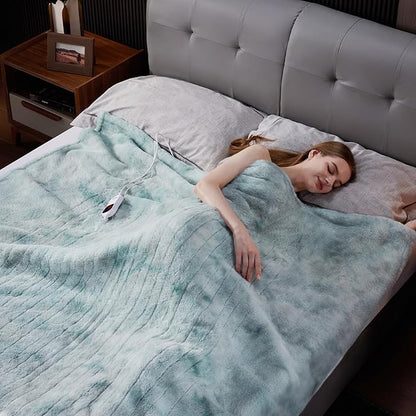 Guohaoi Heated Blanket Electric Throw, Soft Faux Rabbit Fur Electric Blanket with 10 Heating Levels 5 Sitting Timer Auto Off, Cozy Warm Heating Blankets, Machine Washable(50"×60" Blue)