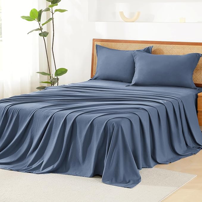 Litanika King Size Comforter Set with Sheets Ocean Blue - 7 Pieces Bed in a Bag King Chevron Tufted Complete Bedding Sets with Comforter, Sheets, Pillowcases & Shams