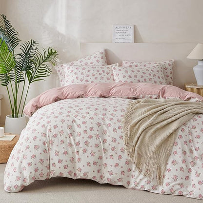 King Size Floral Comforter Set 3 Pieces Soft Cute Fresh Floral Bedding Comforter Lightweight Garden Style King Floral Botanical Comforter Set for All Seasons 1 Comforter and 2 Pillowcases