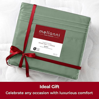 Mellanni Split King Sheets Set - 5 PC Iconic Collection Bedding - Hotel Luxury, Extra Soft, Cooling Bed Sheets - Wrinkle, Fade, Stain Resistant (Split King, Sage)