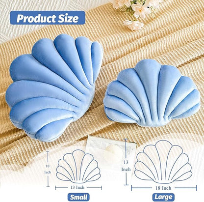 Dusty Blue Seashell Throw Pillows, Shell Shaped Throw Pillows, 13 Inch Soft Velvet Home Decorative Pillow Plush Cushion for Bed Couch Living Sofa Room Decor Accent Throw Pillow
