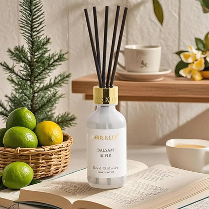 Airkeep Reed Diffuser Set, 3.38 fl oz (100 ml) - Balsam Fir Oil Diffusers with 8 Reed Sticks, Home Fragrance Reed Diffuser for Bathroom Shelf Decor