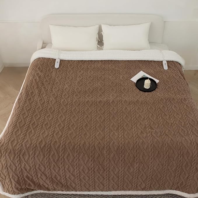 Electric Blanket King Size 100"X90" Brown - Soft Thick Warm Sherpa Heated Blanket for Winter with Dual Control, 5 Fast Heating Levels & 10hrs Auto Off, Washable & ETL Certified for Bed