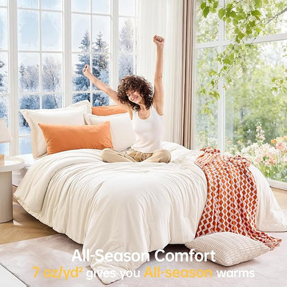 MUXHOMO Oversized King Comforter Sets, All Season Ultra Soft Down Alternative Bedding - 3 Piece Lightweight Bed Set Includes 1 Comforter (120"x98") and 2 Pillow Shams (20"x36"), Ivory