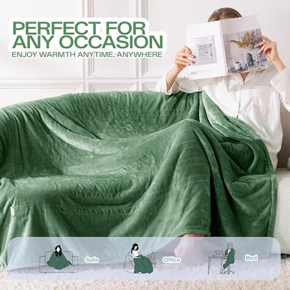 Electric Heated Blanket Queen Size, Dual Control Fast Heating Sherpa Blanket, 8 Heating Levels & 10 Hours Auto Off, Machine Washable with ETL & FCC Certified, Green