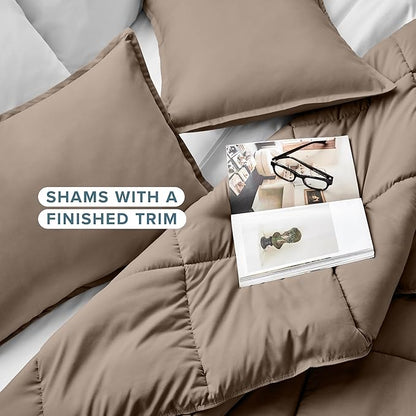 Bare Home Comforter Set - Twin/Twin Extra Long Size - Ultra-Soft - Goose Down Alternative - Premium 1800 Series - All Season Warmth (Twin/Twin XL, Taupe)