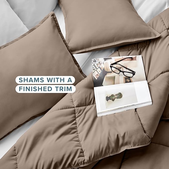 Bare Home Comforter Set - Oversized Queen Size - Ultra-Soft - Goose Down Alternative - Premium 1800 Series - All Season Warmth (Oversized Queen, Taupe)
