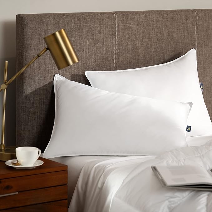 Serta Down Illusion Soft Hypoallergenic Medium/Firm Bed Pillows for Side, Stomach or Back Sleepers (2 Pack), Queen, White
