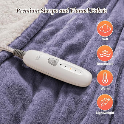 Electric Blanket Full Size Heated Blanket 72X84in, Flannel and Fluffy Sherpa Heating Blanket for Sofa, Fast Heating and Over-Heat Protection Warming Blanket, Great Gift for Grandma (Lavender Purple)