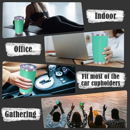 20 oz Tumbler Coffee Travel Tumblers Bulk with Lid Stainless Steel Double Wall Vacuum Insulated Mug Powder Coated Cups fit Car Cupholder for Hot and Cold - Light Blue, 4Pack