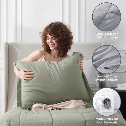 Nestl 5 Piece Twin Comforter Set – Light Sage Reversible Bed in a Bag – Complete Twin Size Bedding Set with Sheets, Pillowcase and Sham